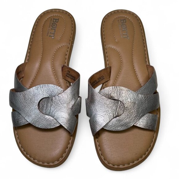 BORN Metallic Isabella Leather Slide Sandal - Light Gold, Sz 7, NWOB - Picture 3 of 12